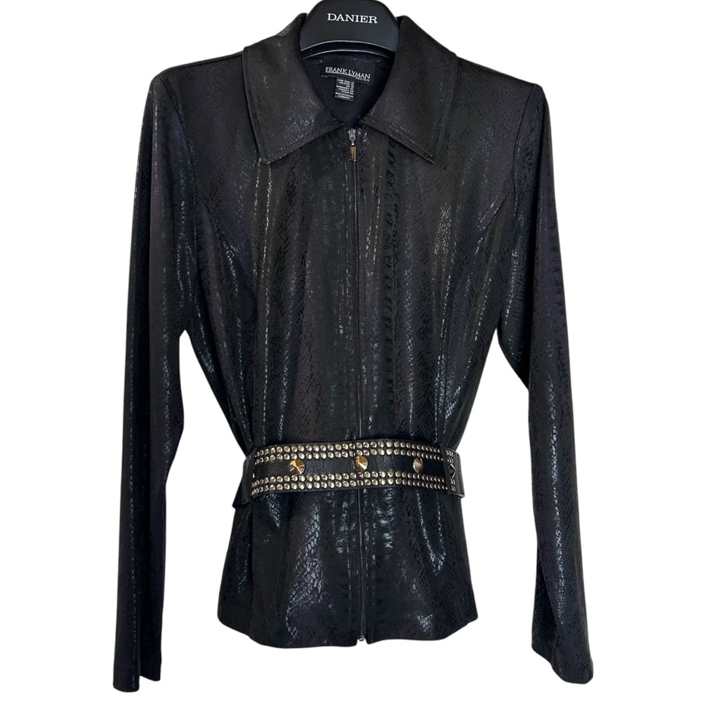 Frank Lyman women’s embossed blouse full zip size‎ 14 black READ: missing belt
